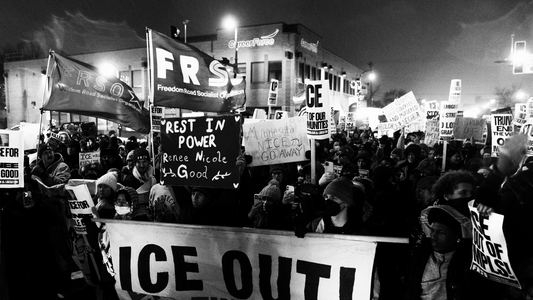 Protestors march for Renee Nicole Good after she was shot and killed by an ICE agent on Jan. 7 in Minneapolis, Minnesota. Photo: Stephen Maturen/Getty Images